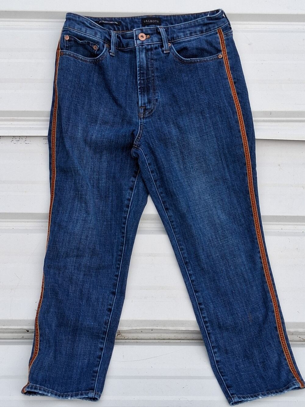 Vintage Y2K Talbots Wide Leg Ankle Blue Jeans with Brown Velvet Side Stripe 6P